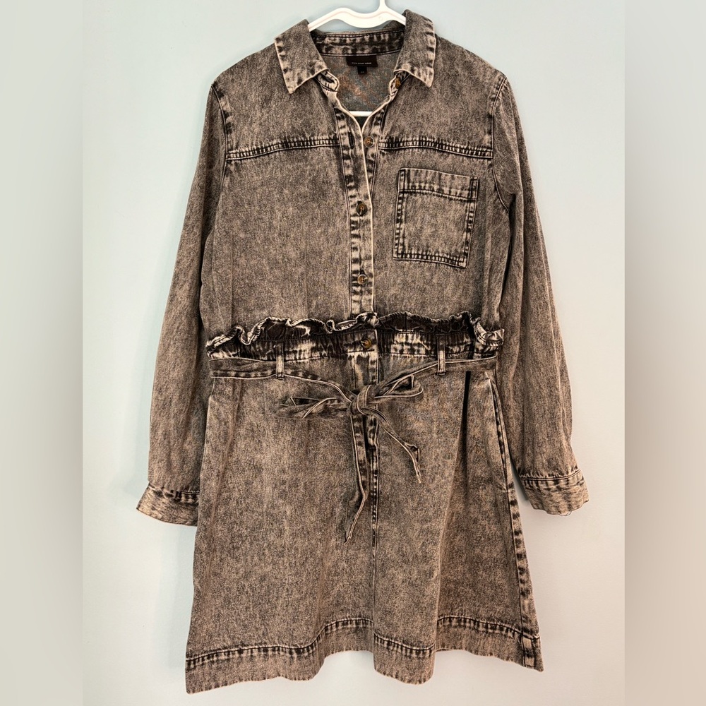 Who What Wear Black Acid Wash Denim Quarter Sleeve Mini Dress